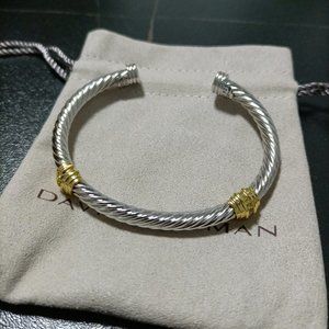 💖David Yurman💖 Silver Bracelet with Citrine and 14K Yellow Gold,5mm